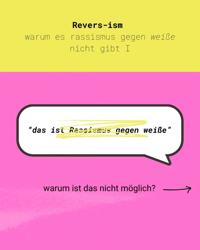 Rassismus gegen weiße? Warum das ein Mythos ist.💥

Um das System von Rassismus zu verstehen, müssen wir auch über Kolonialismus und weiß-sein sprechen. Europäische Kolonialmächte legitimierten Ausbeutung, Versklavung, Vertreibung und Gewalt unter anderem mit rassistischen Ideologien wie der „weißen Überlegenheit“.

Weiß-sein bezeichnet dabei keine Hautfarbe oder biologische Eigenschaft, sondern eine gesellschaftliche Position, die mit Privilegien verbunden ist. Wer weiß ist, muss sich nicht zwangsläufig damit auseinandersetzen, aufgrund von Rassismus als „anders“ oder „nicht zugehörig“ wahrgenommen zu werden.

Rassismus zu verstehen bedeutet auch, die eigenen Privilegien, gesellschaftlichen Strukturen und historischen Zusammenhänge zu hinterfragen.

#haltungzeigenmsm #kolonialismus #antirassismus

@menschenstaerkenmenschen @smf_verband