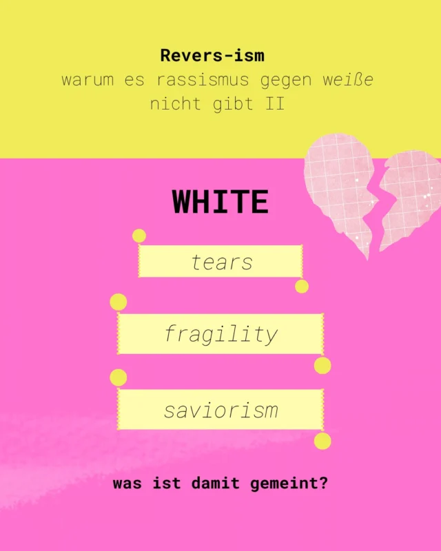 Diese Phänomene solltest du kennen. 👀 
White fragility, white tears, racial empathy gap, white saviorism – all das sind Mechanismen, die zeigen, wie tief rassistische Strukturen in unserer Gesellschaft verankert sind.

Weiße Menschen erleben keinen Rassismus, sind aber Teil eines Systems, das ihn aufrechterhält. Sich damit auseinanderzusetzen bedeutet, die eigene Position zu reflektieren, zuzuhören und Verantwortung zu übernehmen.

#haltungzeigenmsm #antirassismus #whitetears #whitefragility #whitesaviorism

@menschenstaerkenmenschen @smf_verband