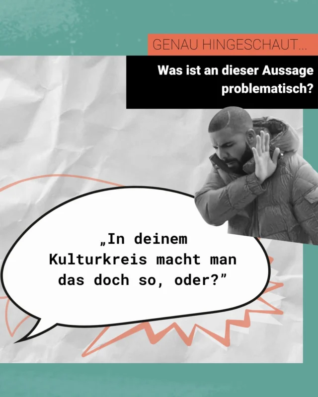 Was ist eigentlich ein Kulturkreis?

Wie so oft, geht mit manchen Begriffen eine Vorstellung einher, die ein bisschen ein Geschmäckle hat. Kulturkreise, um unterschiedliche und plurale kulturelle Prägungen zu beschreiben, ist sehr normalisiert. Das beschreibt jedoch eine Idee, die von starren, abgeschlossenen und klar voneinander abgrenzbaren Gesellschaften ausgeht. Und so funktioniert das Zusammenleben von Menschen egal in welchen Regionen der Welt nicht. Mehr dazu in unserem Beitrag!

#haltungzeigenmsm #diskriminierungkritisch #pluralekulturen

@menschenstaerkenmenschen  @smf_verband 

Quelle: Gingrich, Andre & Steger, Brigitte: Kulturkreis. In: Lexikon der Globalisierung (Hrsg. Fernand Kreff, Eva-Maria Knoll, Andre Gingrich), S. 217-220, 2011, transcript Verlag.